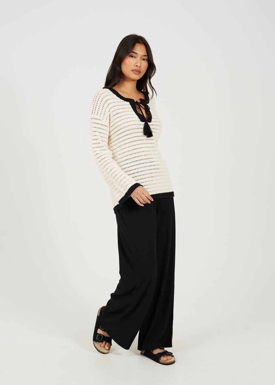 Brave Soul Cream Loose Knit V Neck Jumper