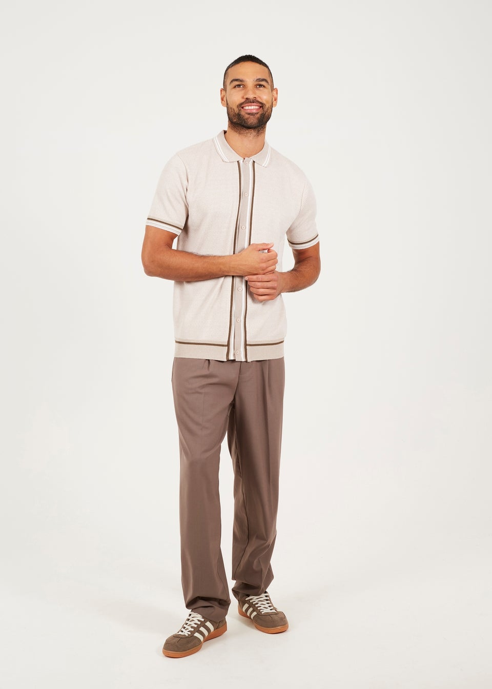 Brave Soul Beige Knitted Short Sleeve Shirt