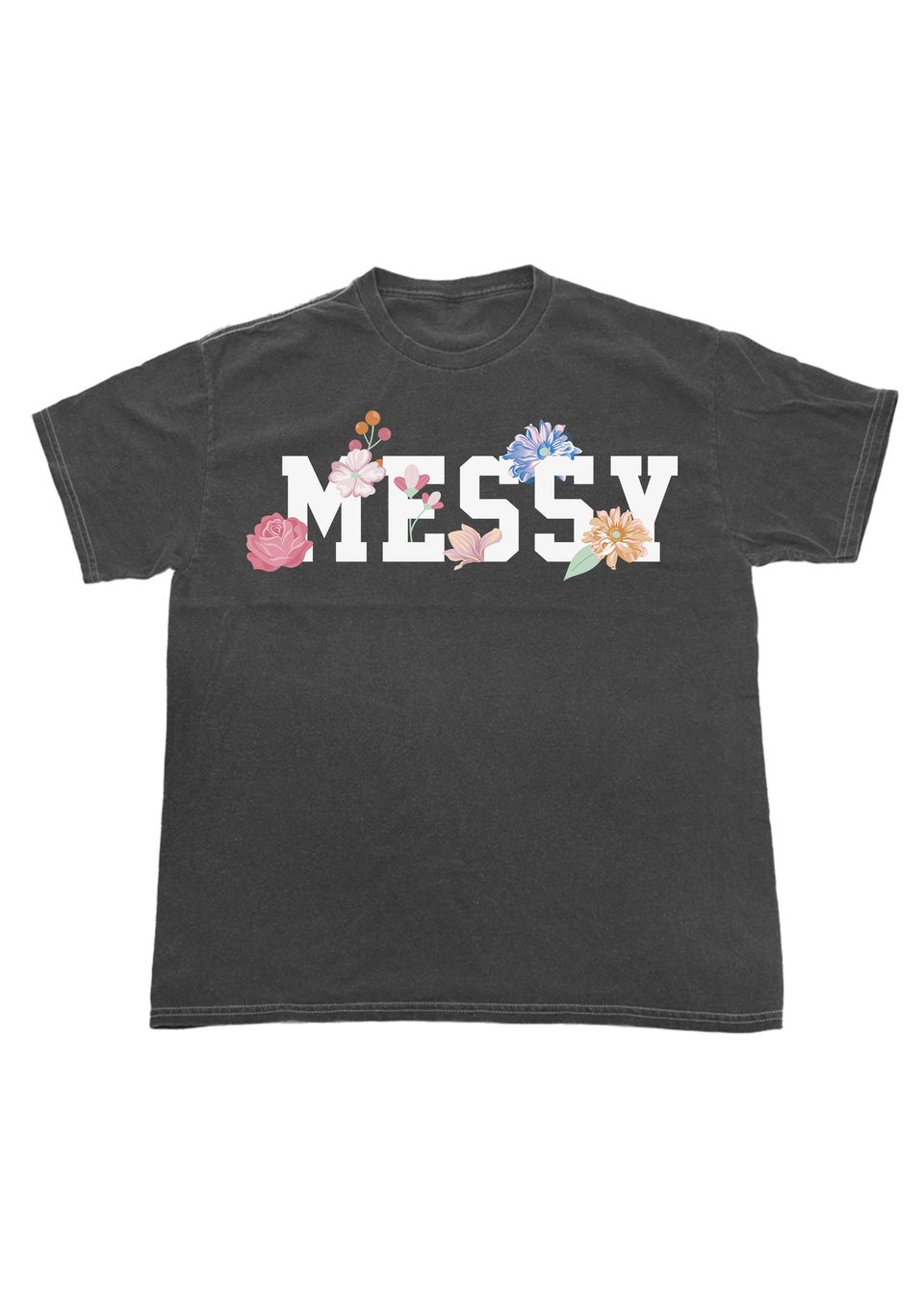 Brands In Messy Flowers Charcoal Washed Boyfriend Fit T-Shirt