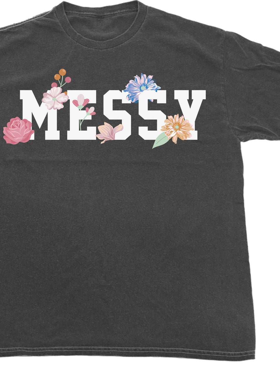 Brands In Messy Flowers Charcoal Washed Boyfriend Fit T-Shirt