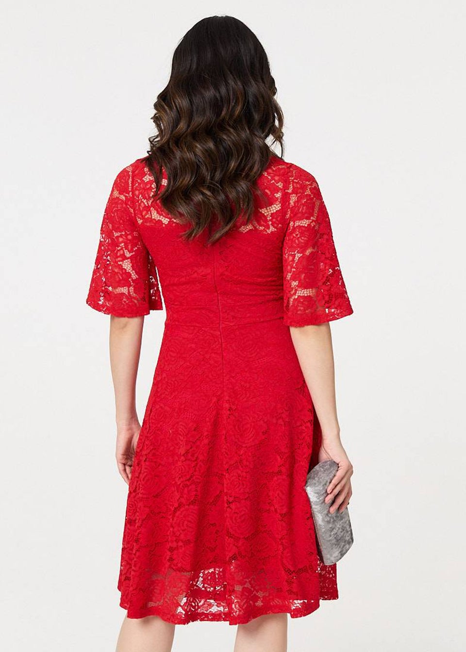Izabel London Red Lace Overlay Knee Length Skater Dress