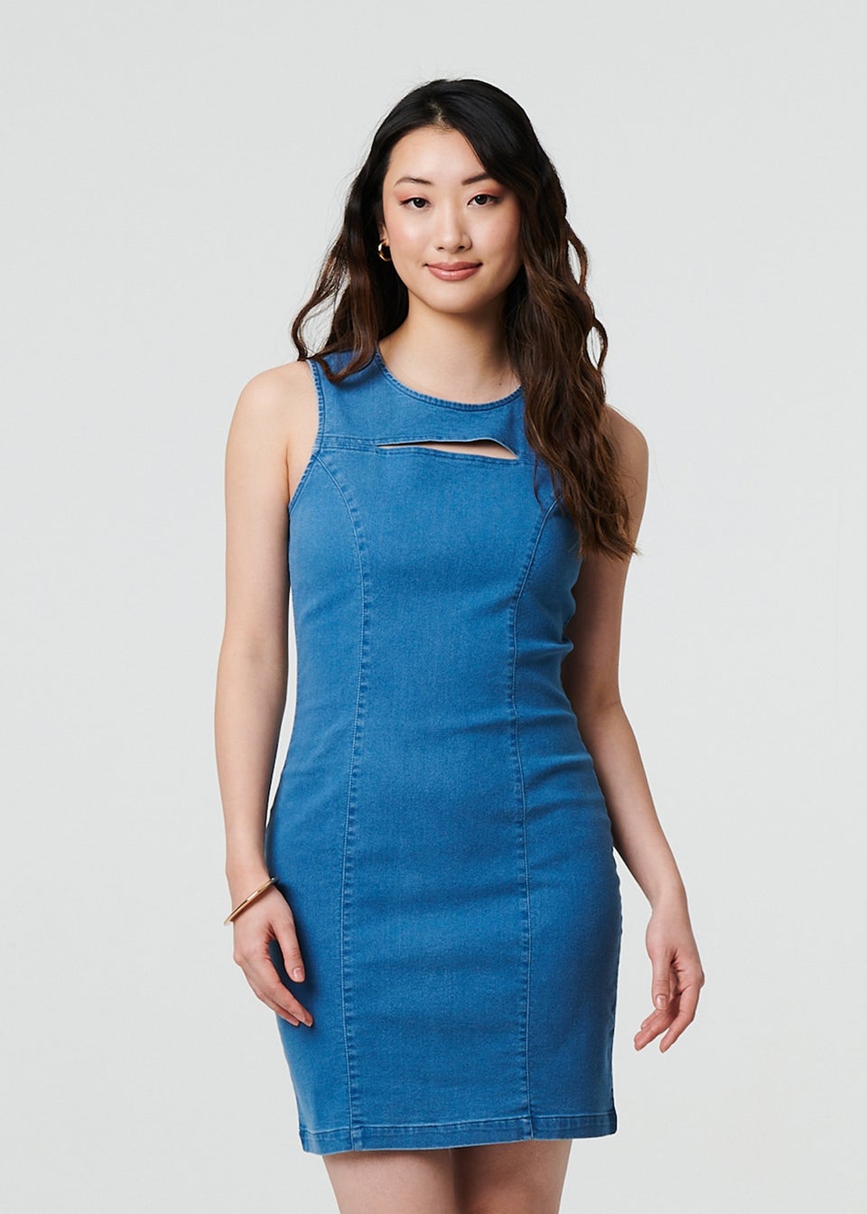 Izabel London Blue Cut Out Detail Sleeveless Denim Mini Dress