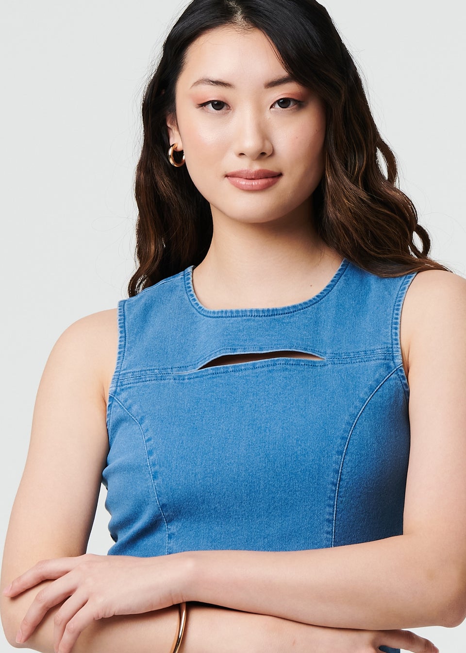 Izabel London Blue Cut Out Detail Sleeveless Denim Mini Dress