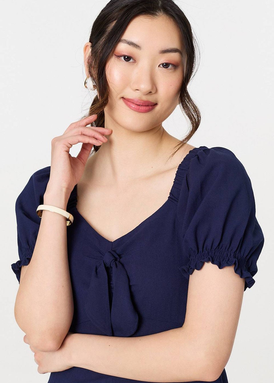 Izabel London Navy Tie Front Detail Midi Dress