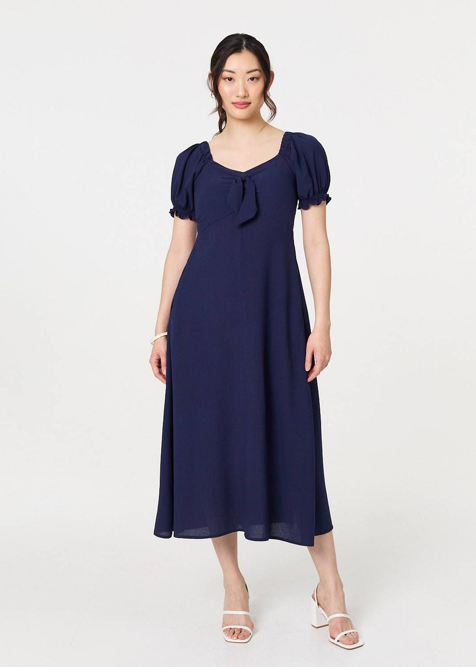 Izabel London Navy Tie Front Detail Midi Dress