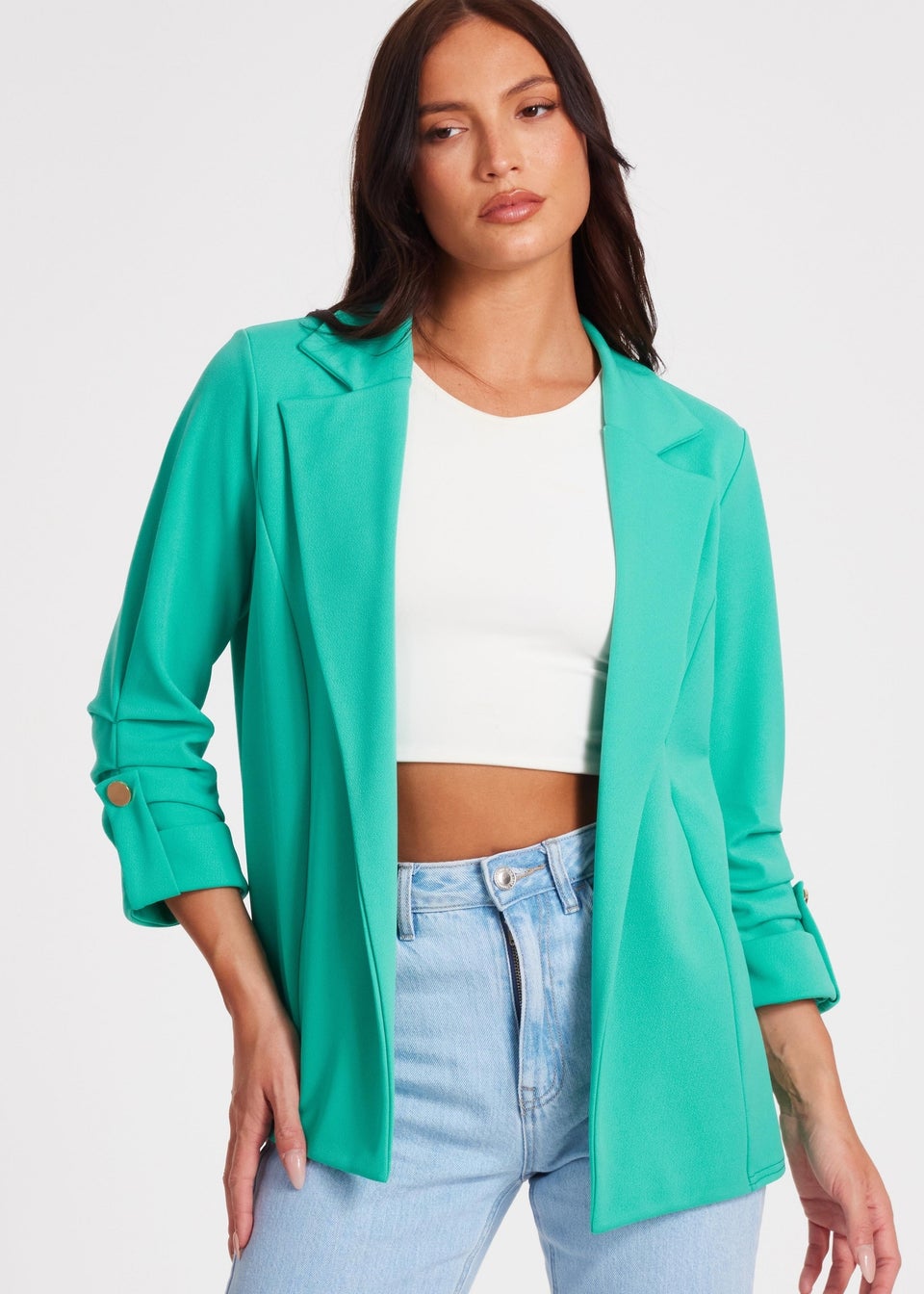 Quiz Green Ruched Sleeve Blazer