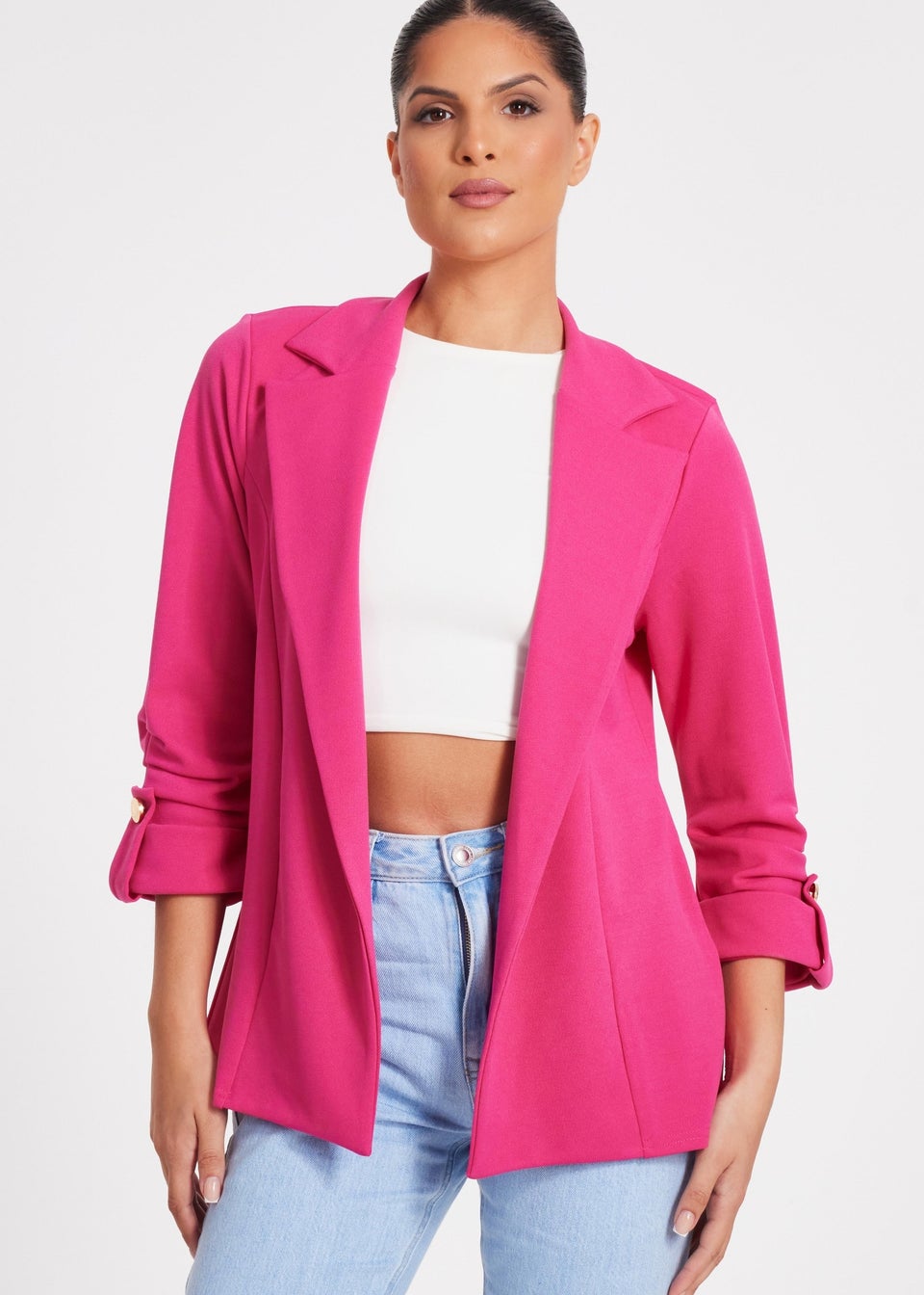 Quiz Fuschia Ruched Sleeve Blazer