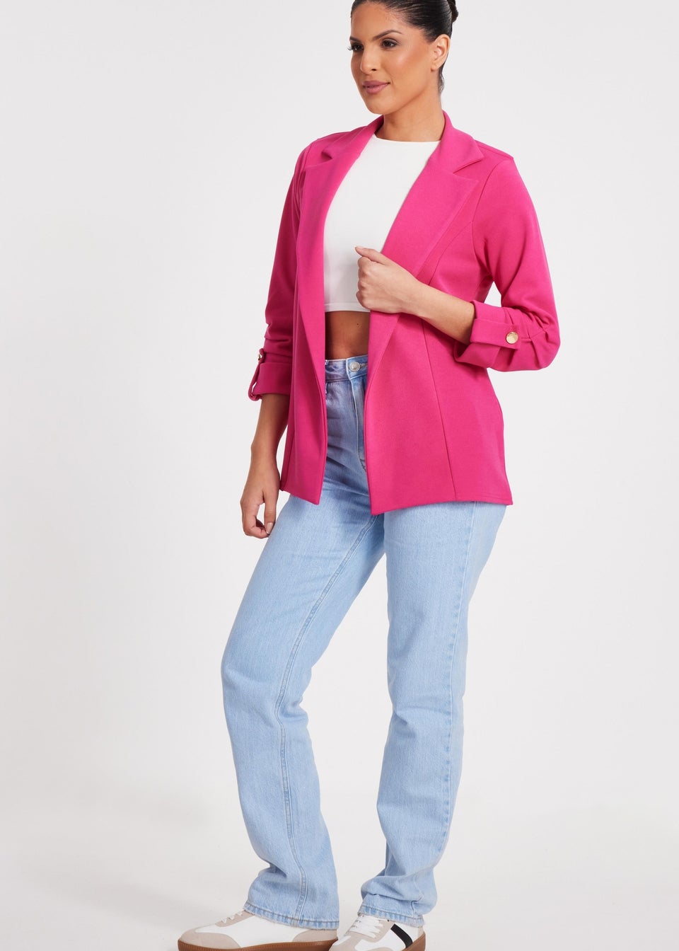 Quiz Fuschia Ruched Sleeve Blazer