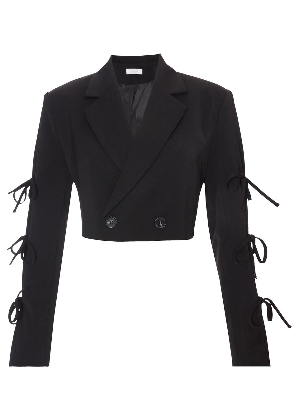 Quiz Black Tie Sleeve Cropped Blazer