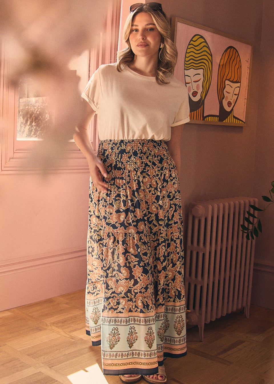 Izabel London Navy Floral Print High Waist Maxi Skirt