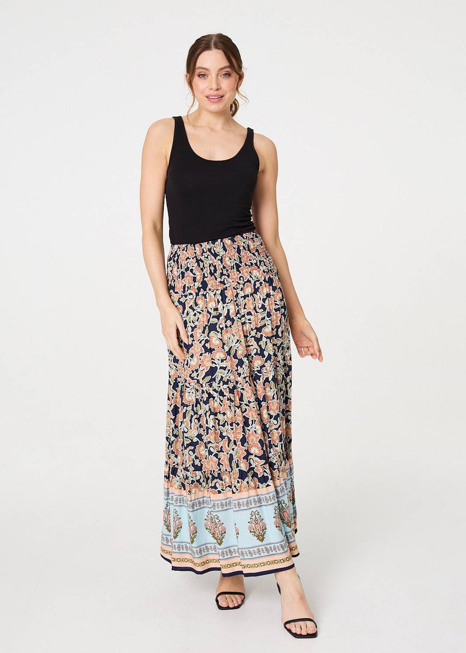Izabel London Navy Floral Print High Waist Maxi Skirt