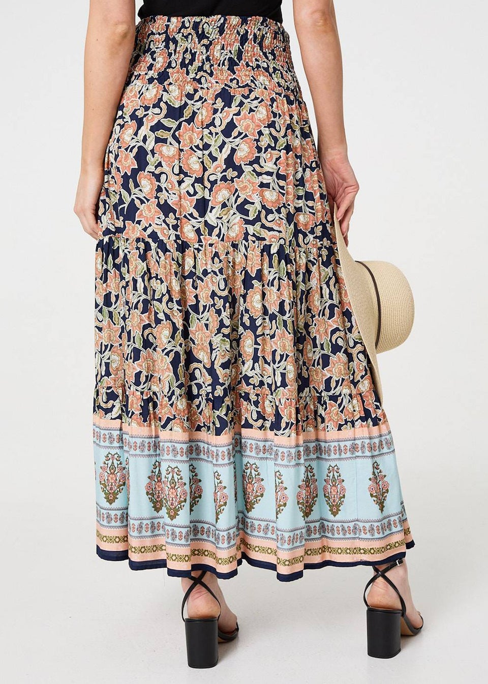 Izabel London Navy Floral Print High Waist Maxi Skirt
