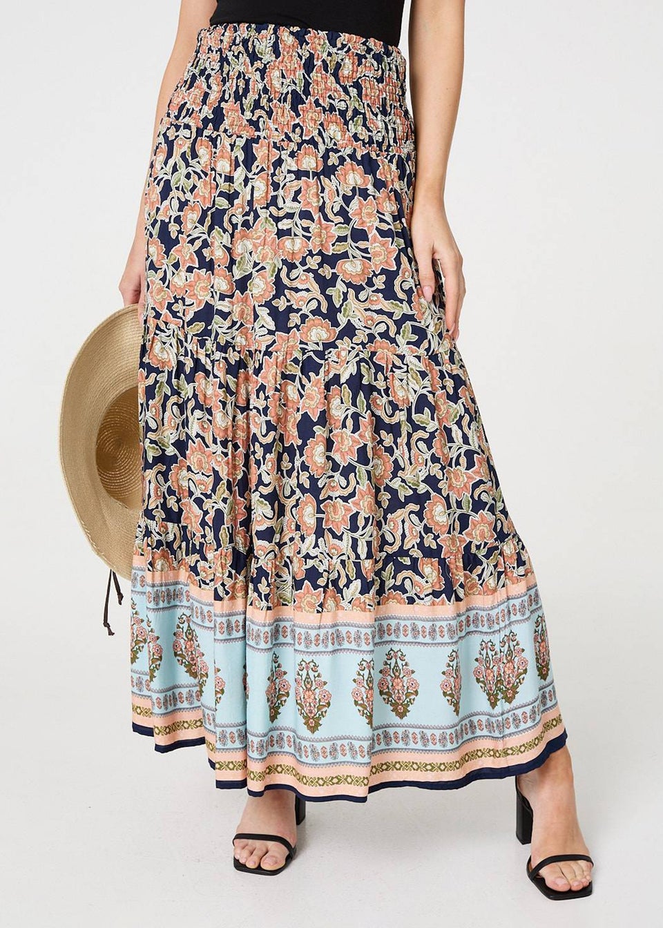 Izabel London Navy Floral Print High Waist Maxi Skirt