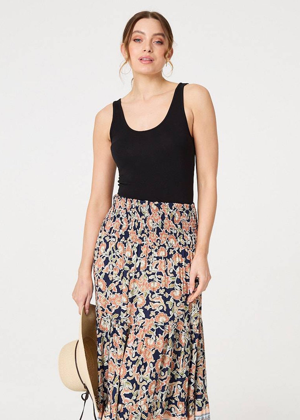 Izabel London Navy Floral Print High Waist Maxi Skirt