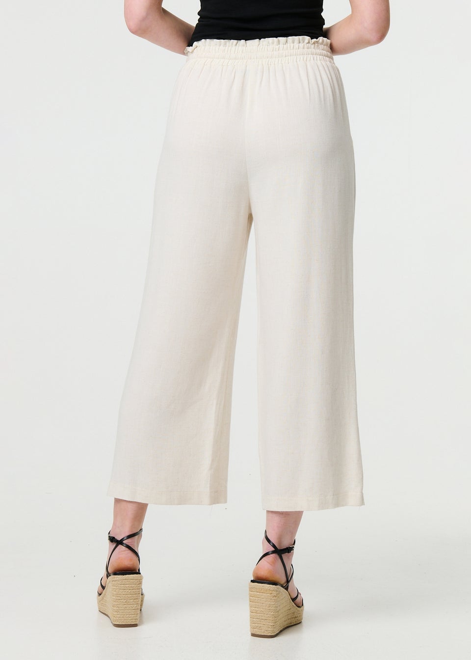 Izabel London Beige Elasticated Waist Crop Wide Leg Trousers