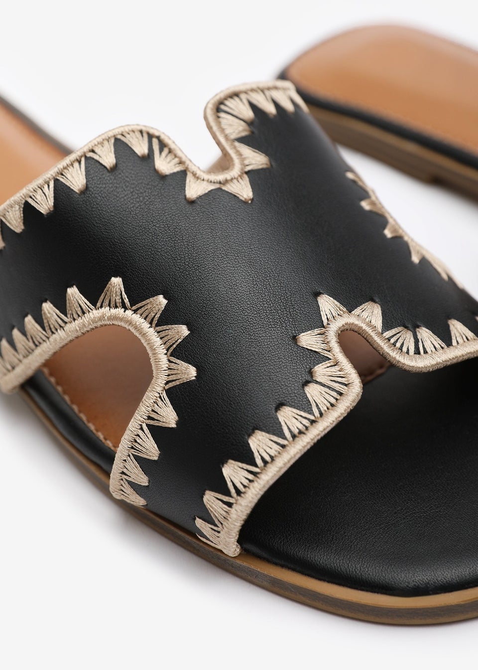 Where's That From Black PU Nyomi Cut-Out strap Flat Sandals