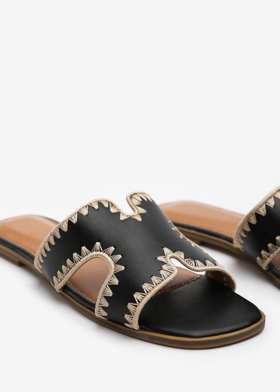 Where's That From Black PU Nyomi Cut-Out strap Flat Sandals