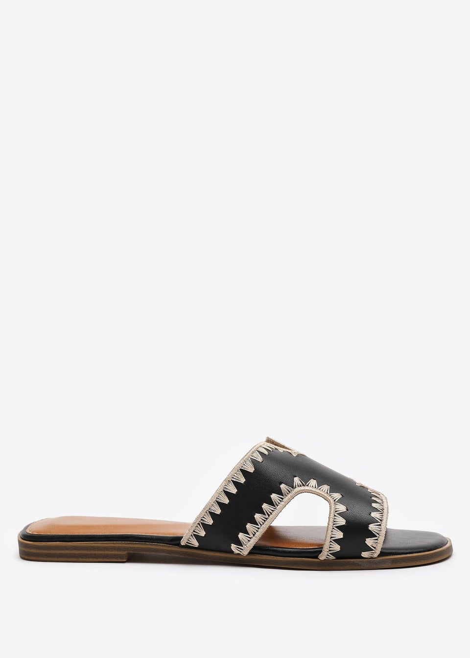 Where's That From Black PU Nyomi Cut-Out strap Flat Sandals