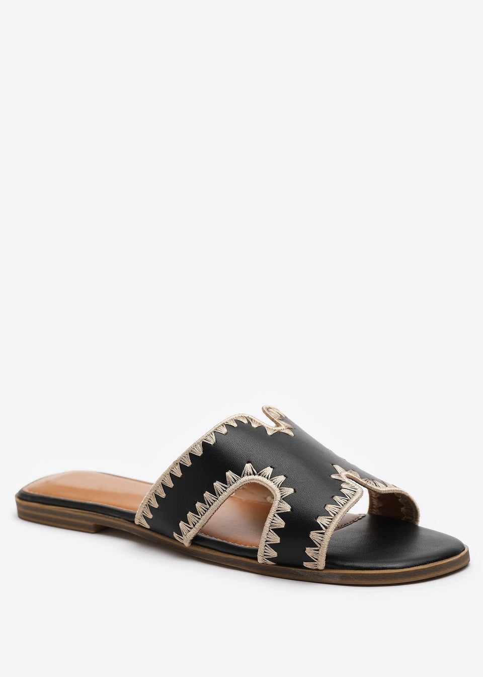 Where's That From Black PU Nyomi Cut-Out strap Flat Sandals