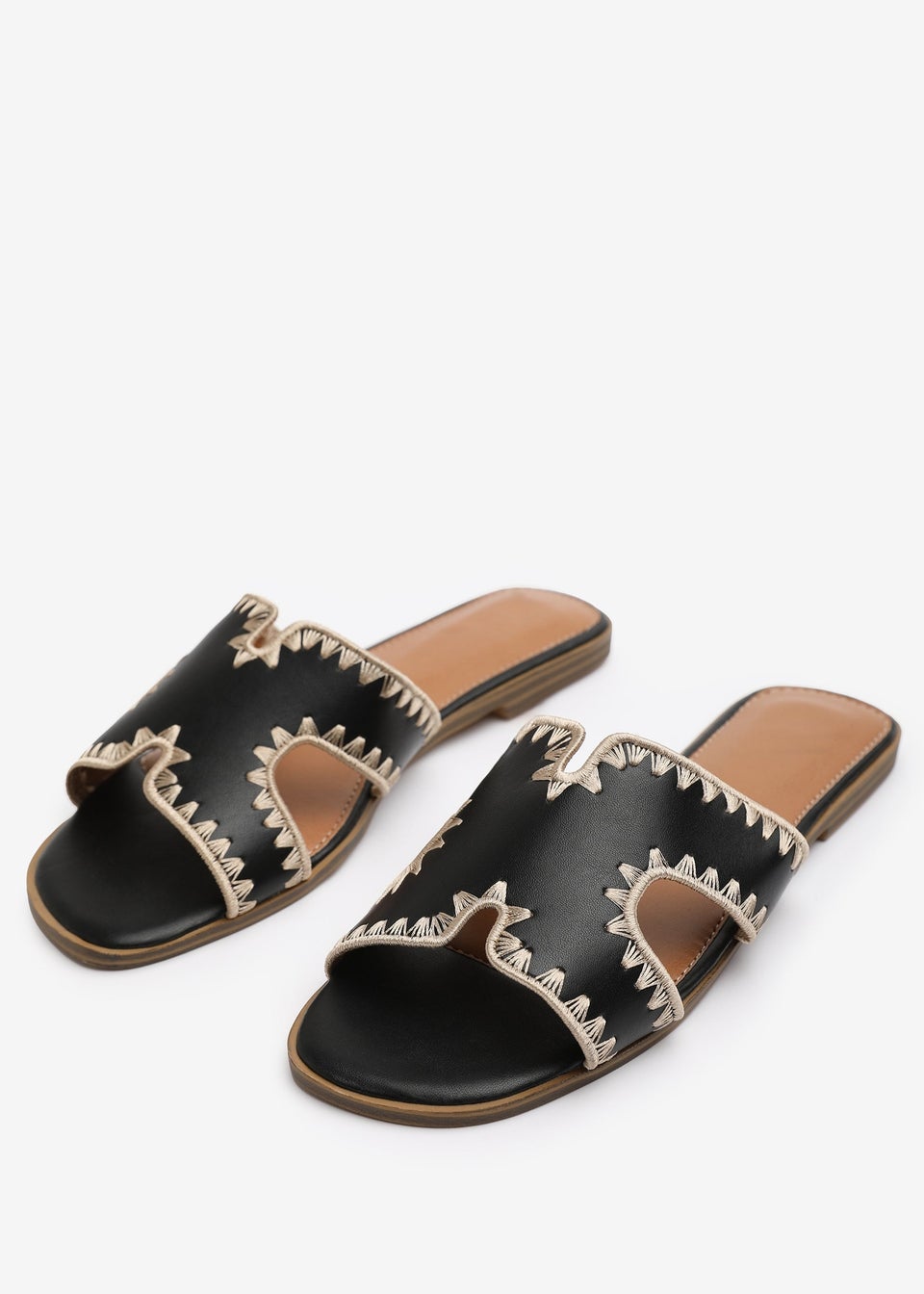 Where's That From Black PU Nyomi Cut-Out strap Flat Sandals