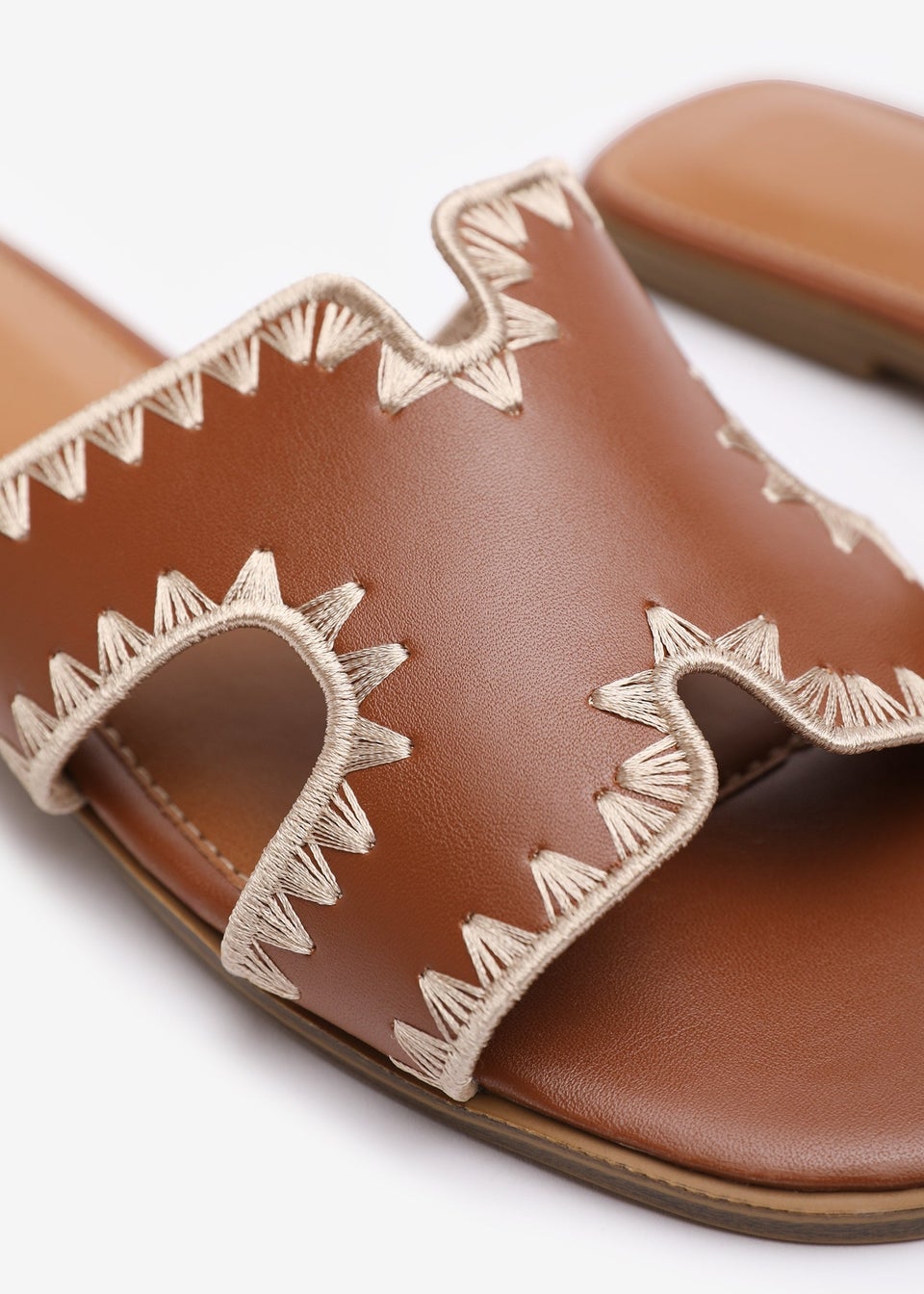 Where's That From Tan PU Nyomi Cut-Out strap Flat Sandals