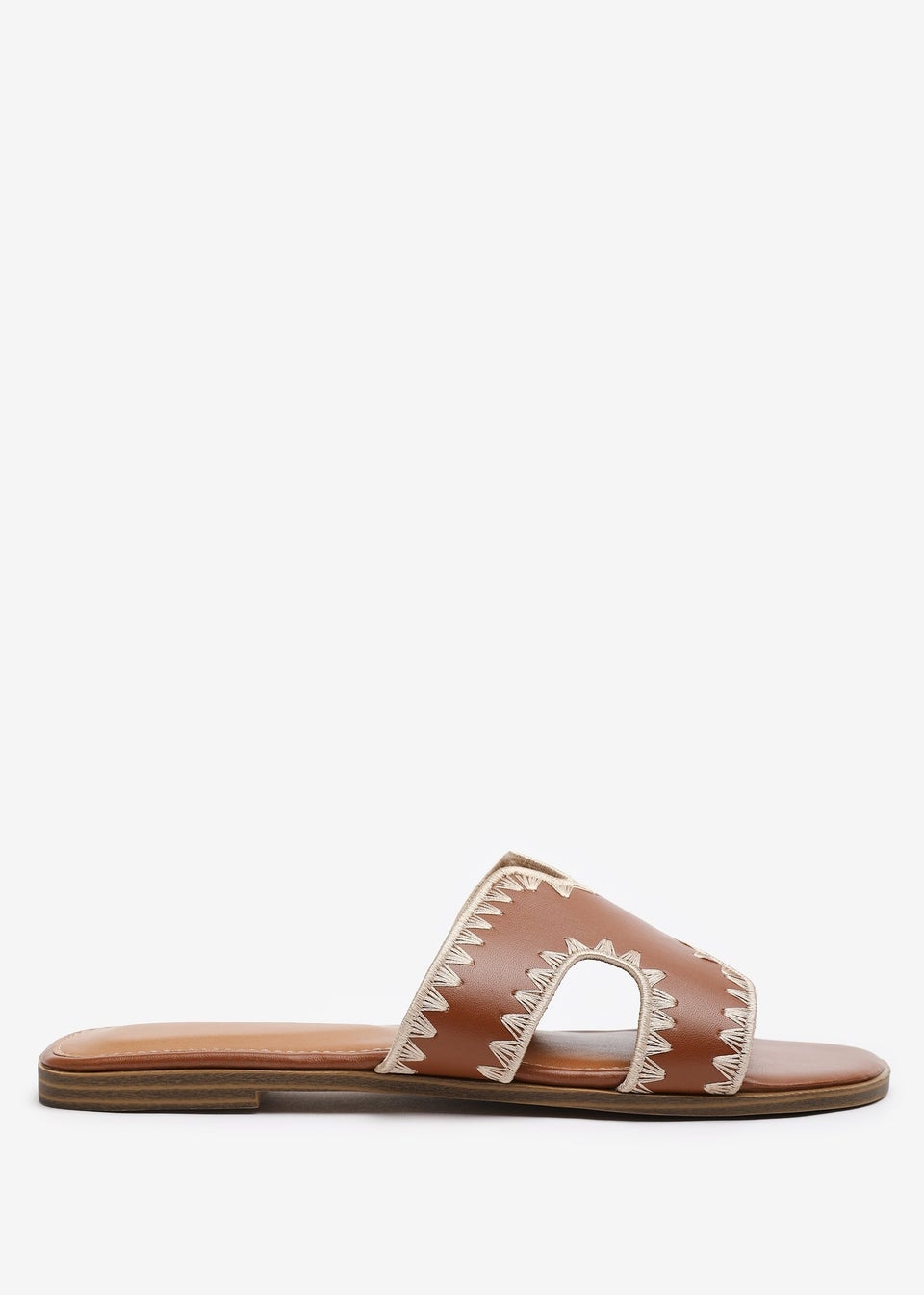 Where's That From Tan PU Nyomi Cut-Out strap Flat Sandals
