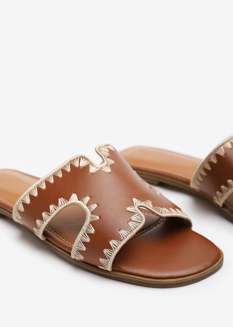 Where's That From Tan PU Nyomi Cut-Out strap Flat Sandals