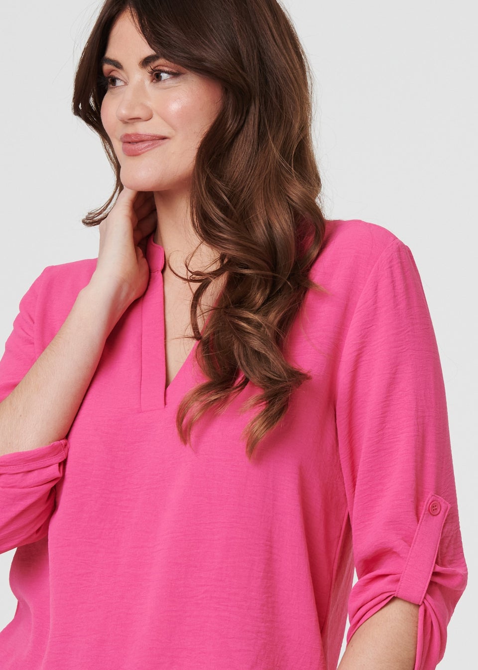 Izabel London Pink 3/4 Turn Up Sleeve Relaxed Blouse