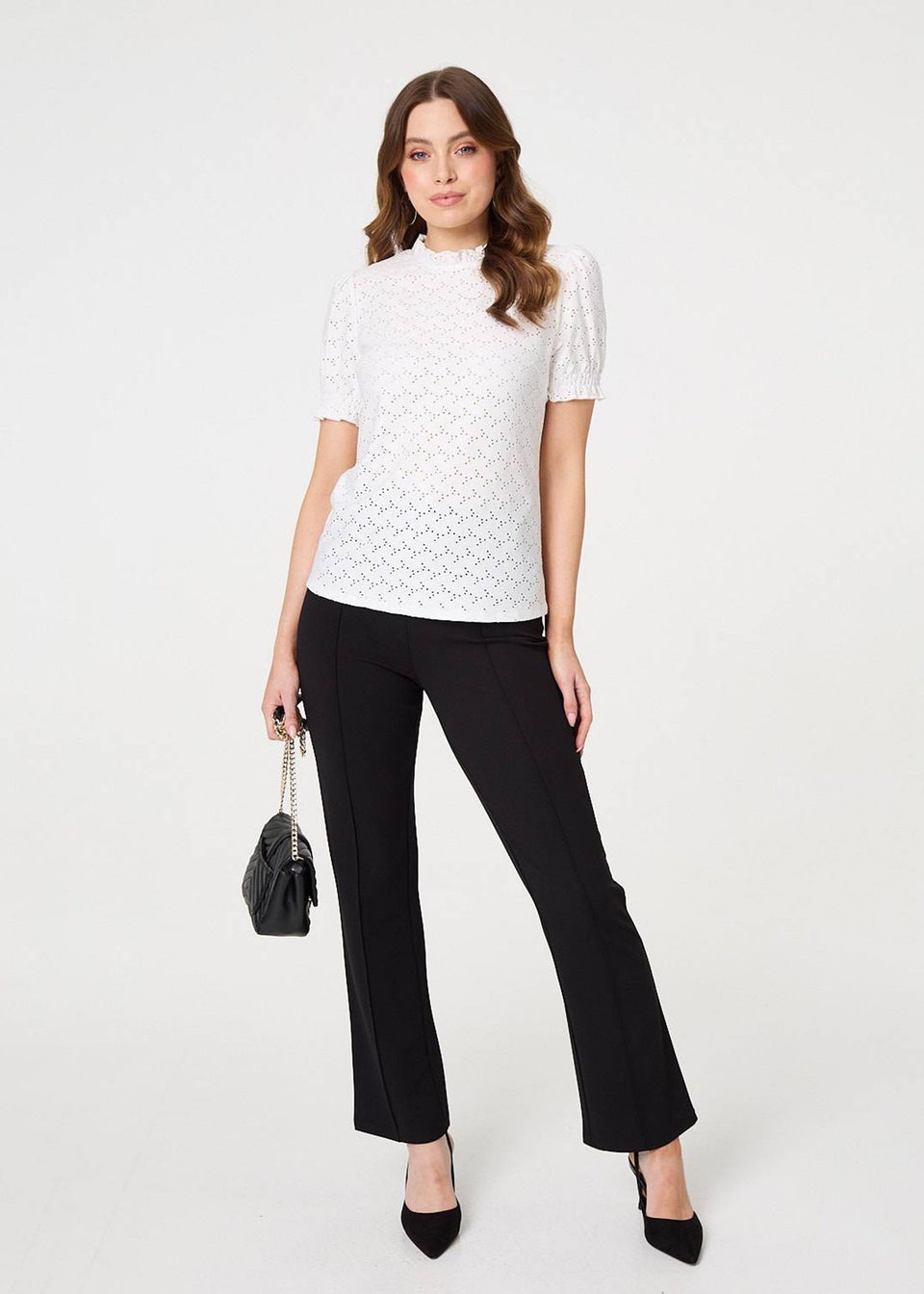 Izabel London White Lace Texture Frilled Short Sleeve Blouse