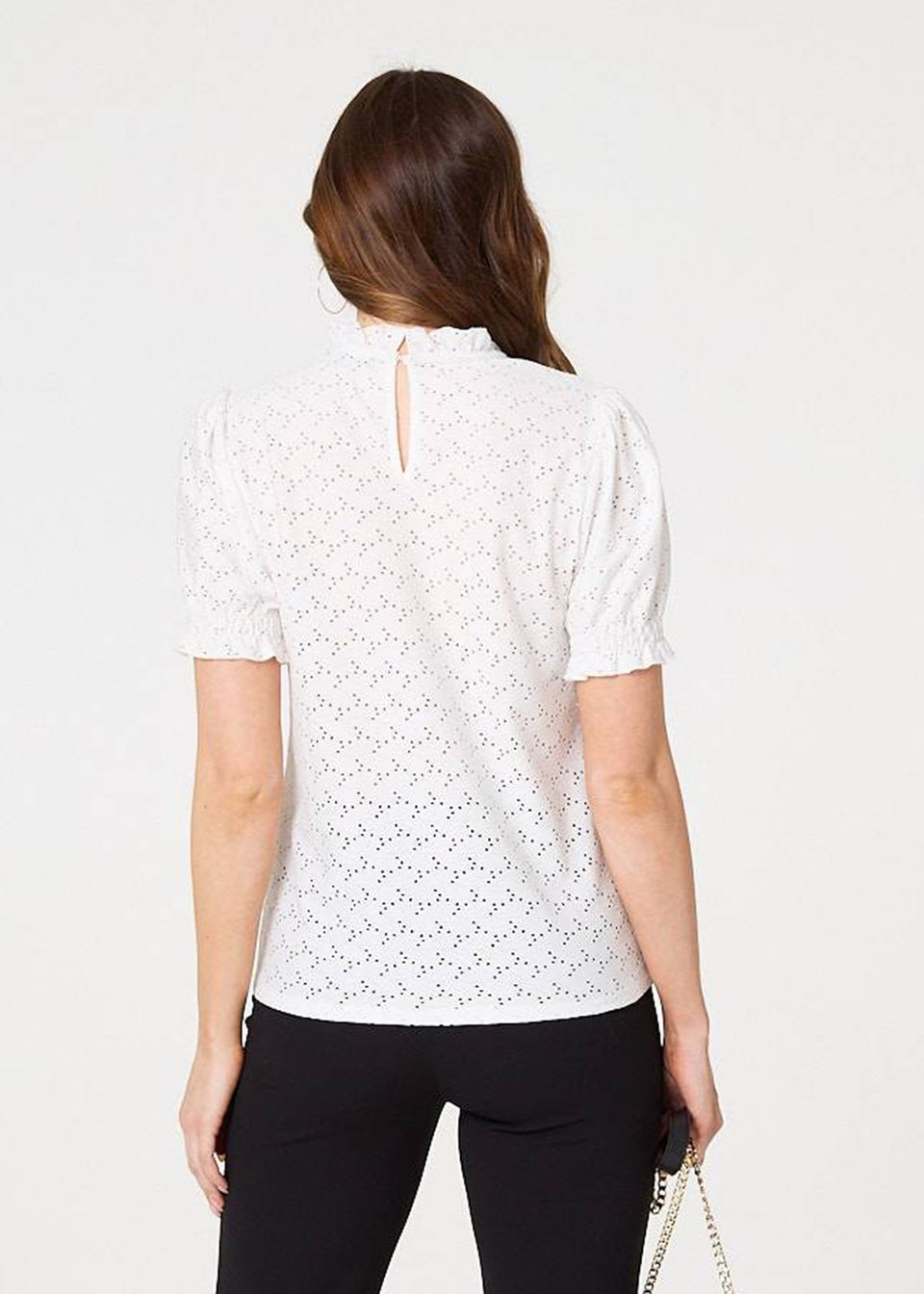 Izabel London White Lace Texture Frilled Short Sleeve Blouse
