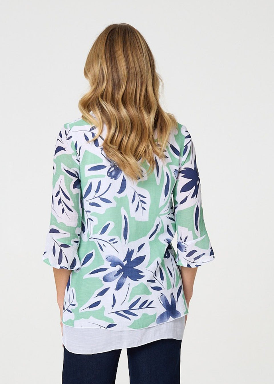 Izabel London Green Floral Print Layered Relaxed Tunic Top