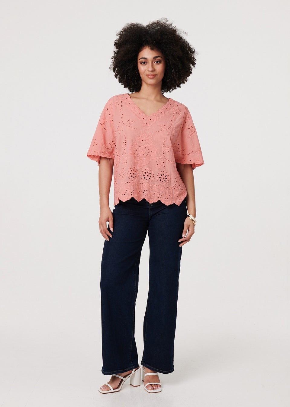 Izabel London Pink Broderie Anglaise Angel Sleeve Blouse