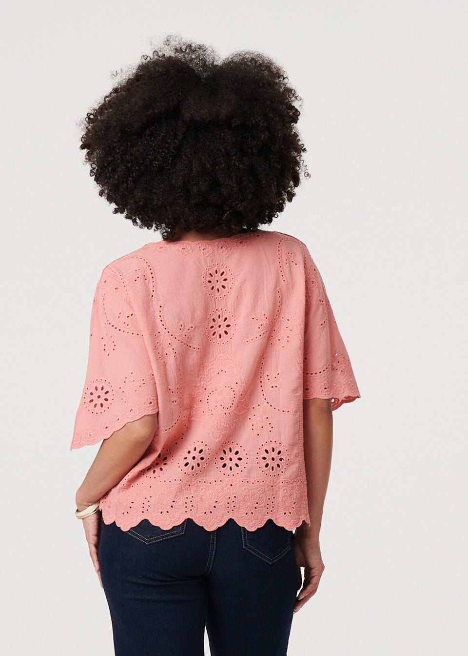 Izabel London Pink Broderie Anglaise Angel Sleeve Blouse
