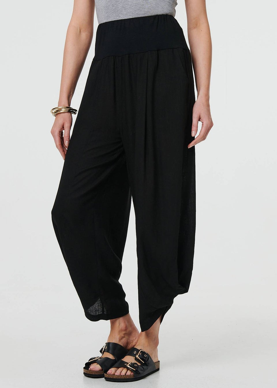 Izabel London Black High Waist Relaxed Ruched Leg Trousers