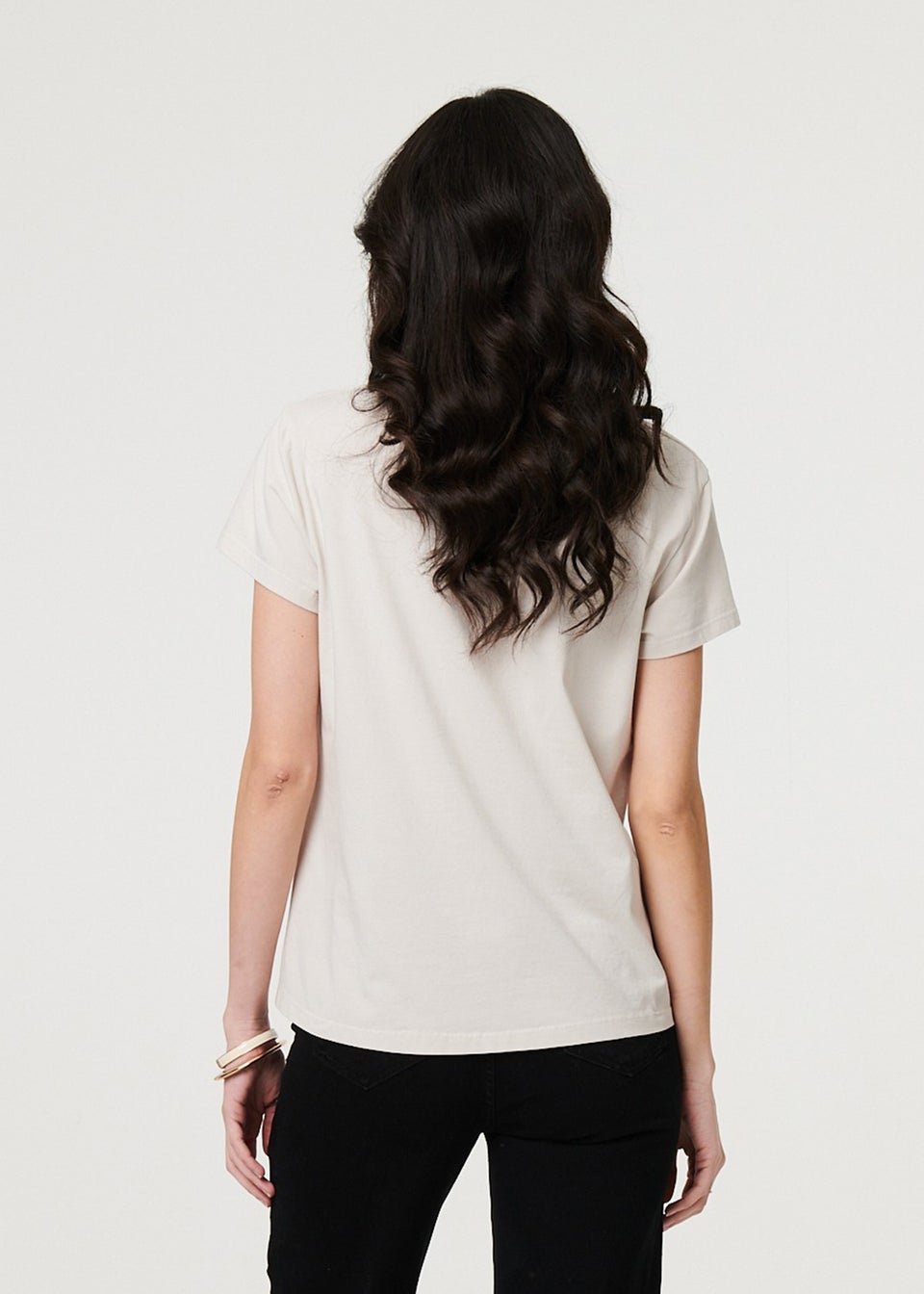 Izabel London Beige Metallic Star Detail Relaxed T Shirt
