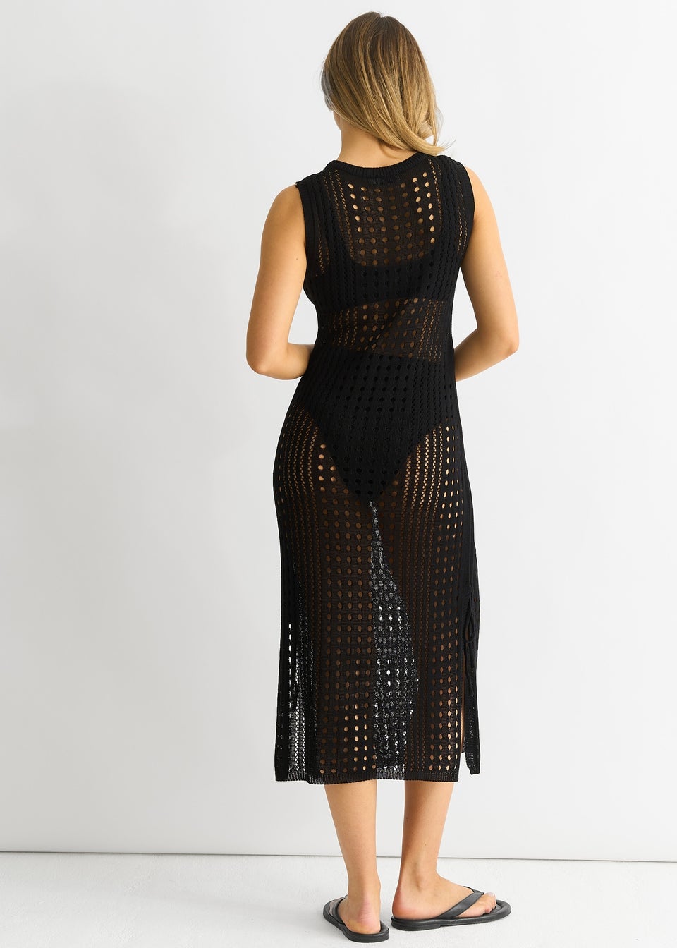 Gini London Black Crochet Knit Bodycon Midi Dress