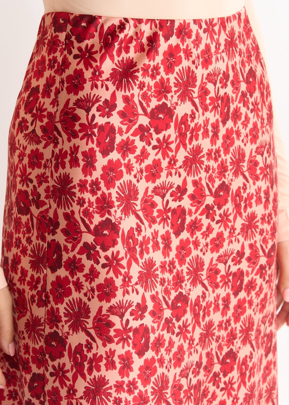 Gini London  Red Floral Lace Trim Bias Midi Skirt