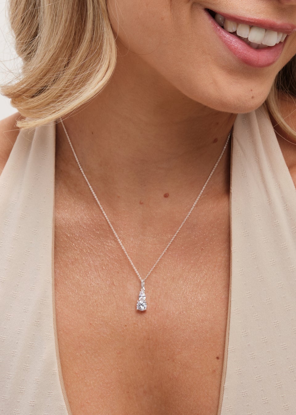 Simply Silver Sterling Silver 925 Cubic Zirconia Double Drop Pendant