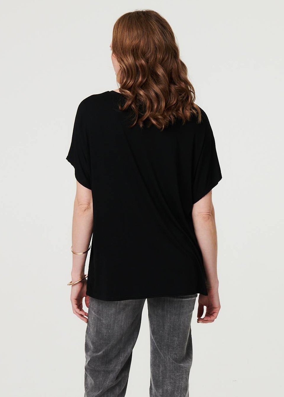Izabel London Black Sparkly Feather Print Relaxed T-Shirt