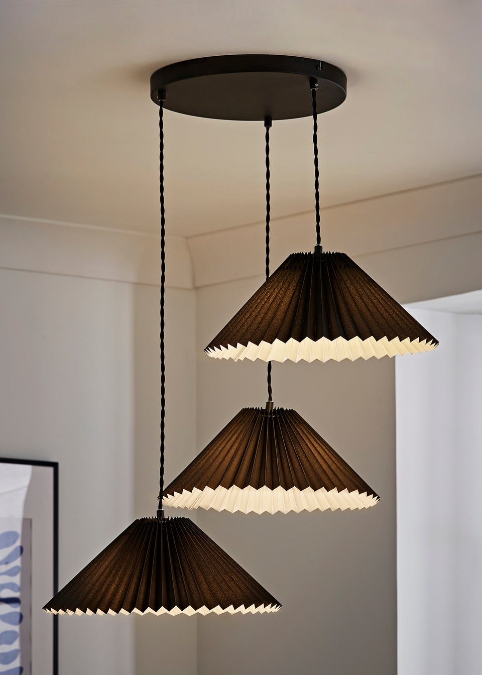 ValueLights Akira Black Pendant Light with Black Tapered Shade (111cm x 57cm x 57cm)