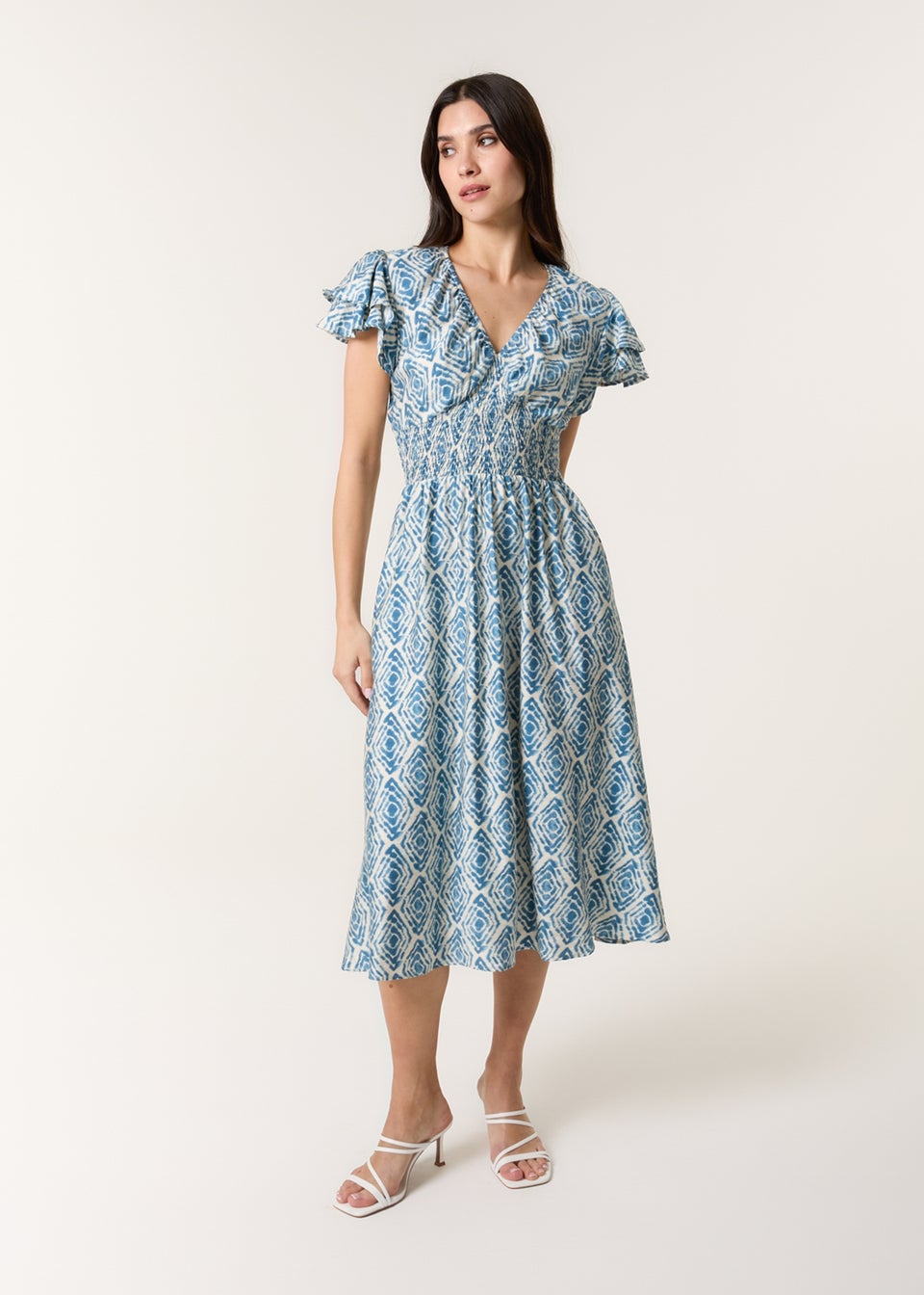 Blue Vanilla Blue Double Frill Shirred Midi Dress