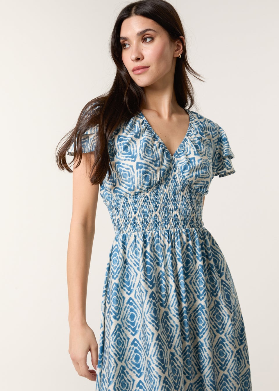Blue Vanilla Blue Double Frill Shirred Midi Dress
