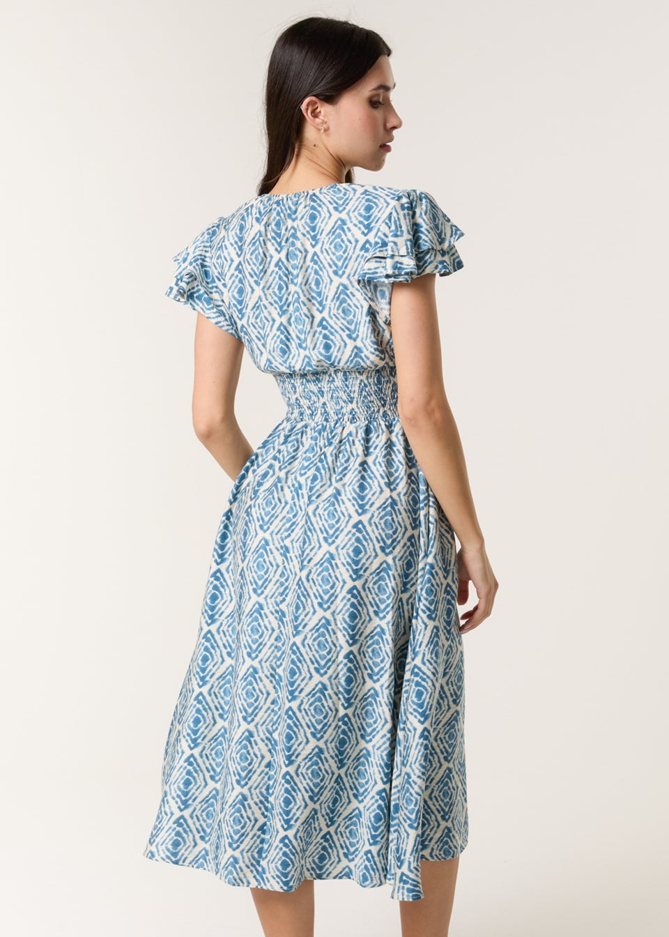 Blue Vanilla Blue Double Frill Shirred Midi Dress