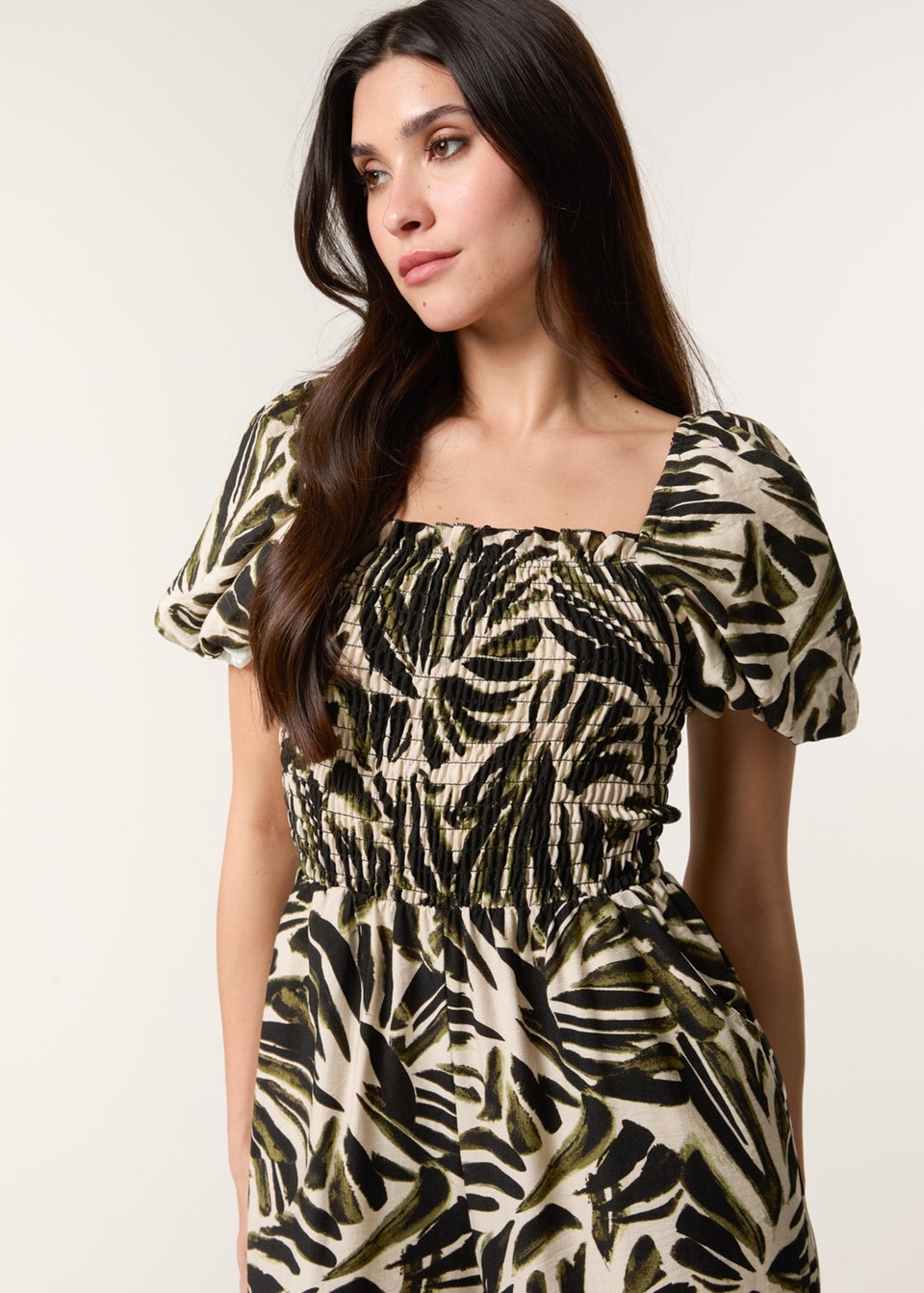 Blue Vanilla Khaki Palm Print Jumpsuit