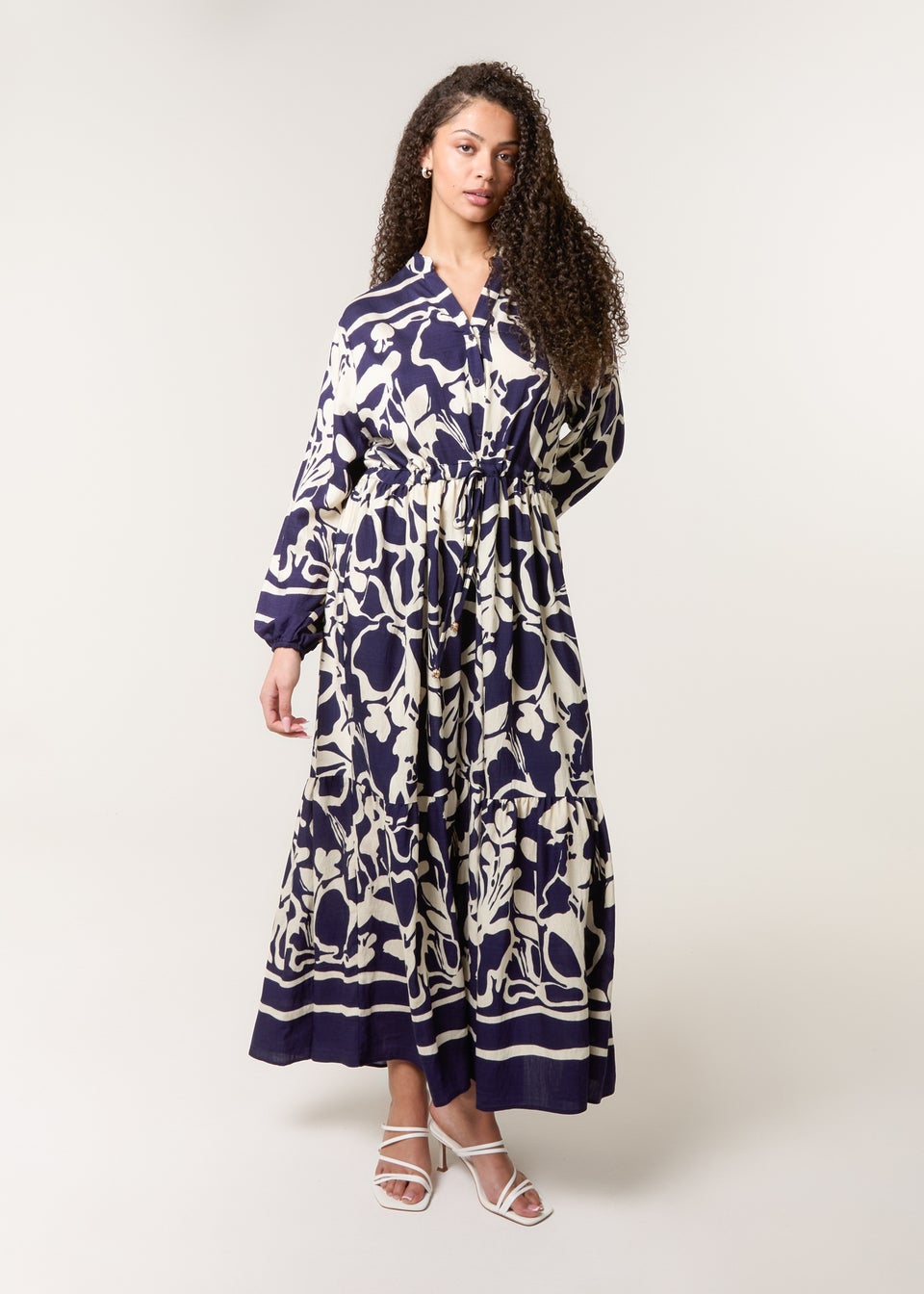 Blue Vanilla Navy Abstract Floral Print Maxi Dress