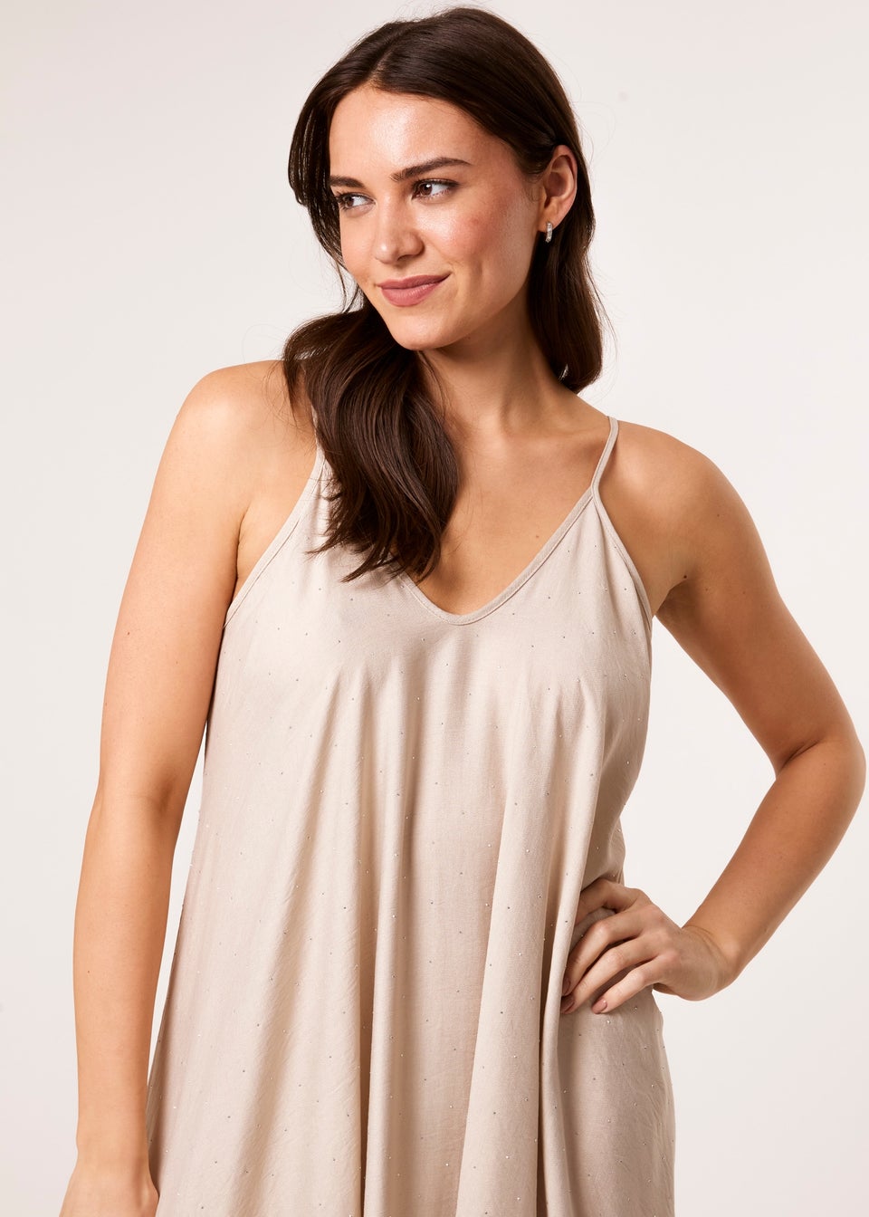 Blue Vanilla Stone V Neck Diamante Dress