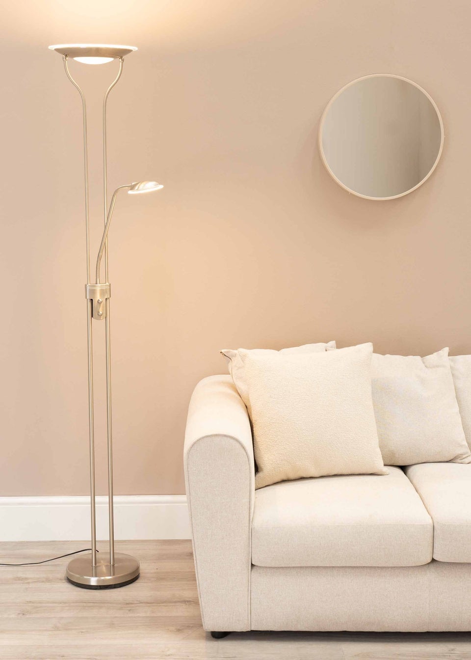 ValueLights Beata Dimmable Brushed Silver Floor Lamp (180cm x 25cm x 46cm)