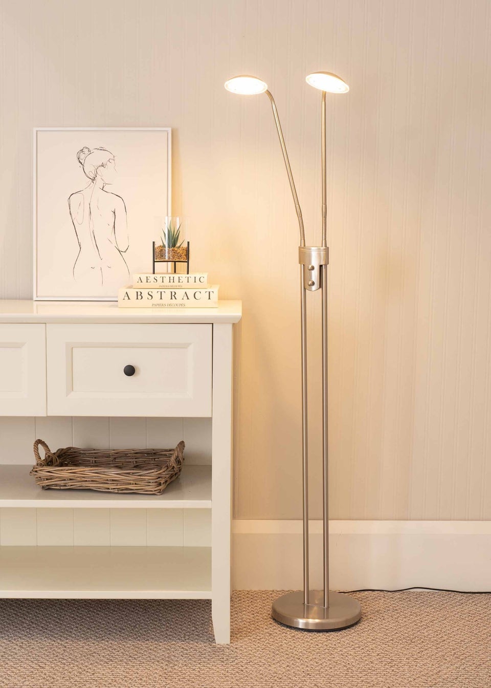 ValueLights Beata Dimmable Brushed Silver Floor Lamp (180cm x 25cm x 46cm)