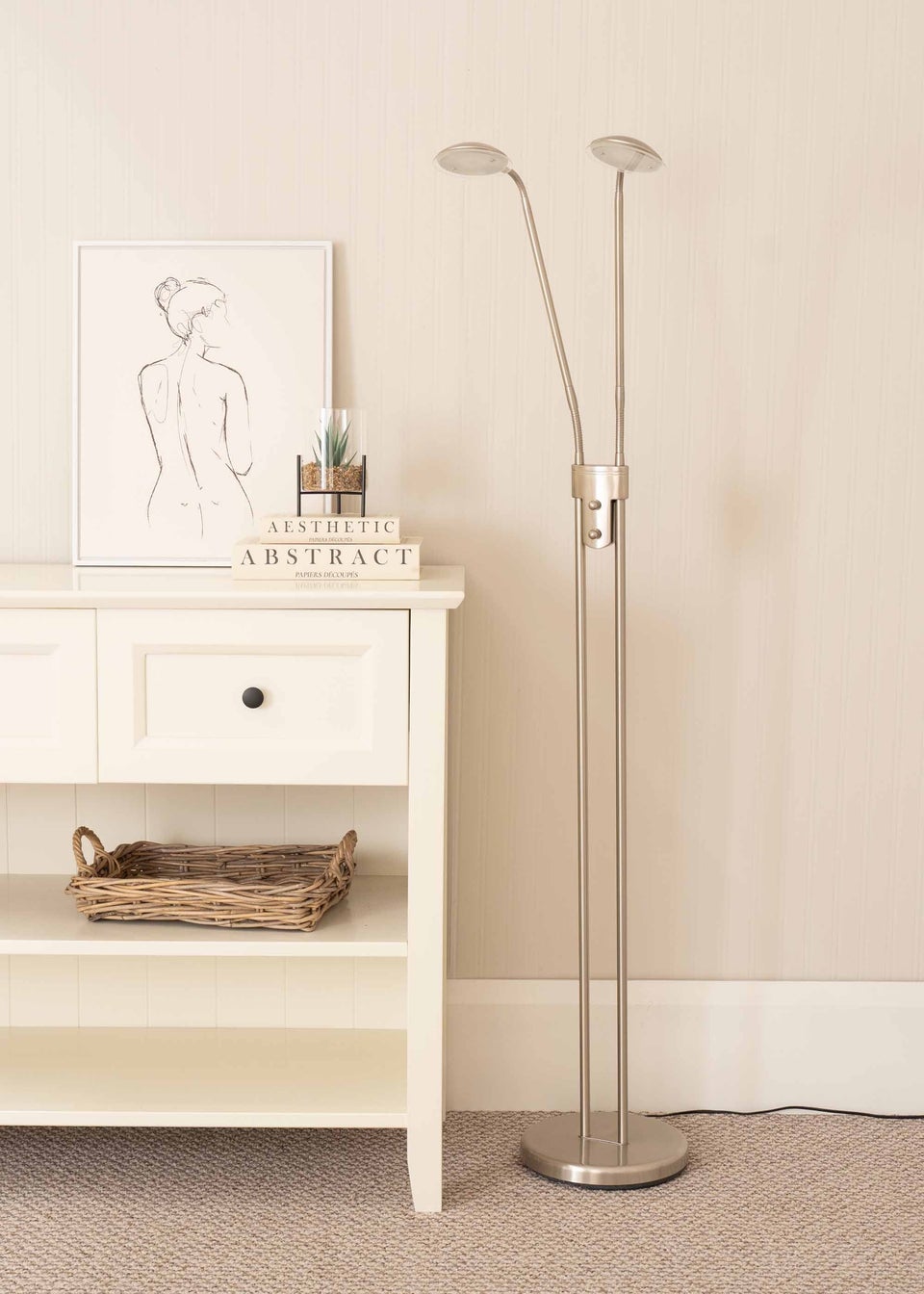 ValueLights Beata Dimmable Brushed Silver Floor Lamp (180cm x 25cm x 46cm)