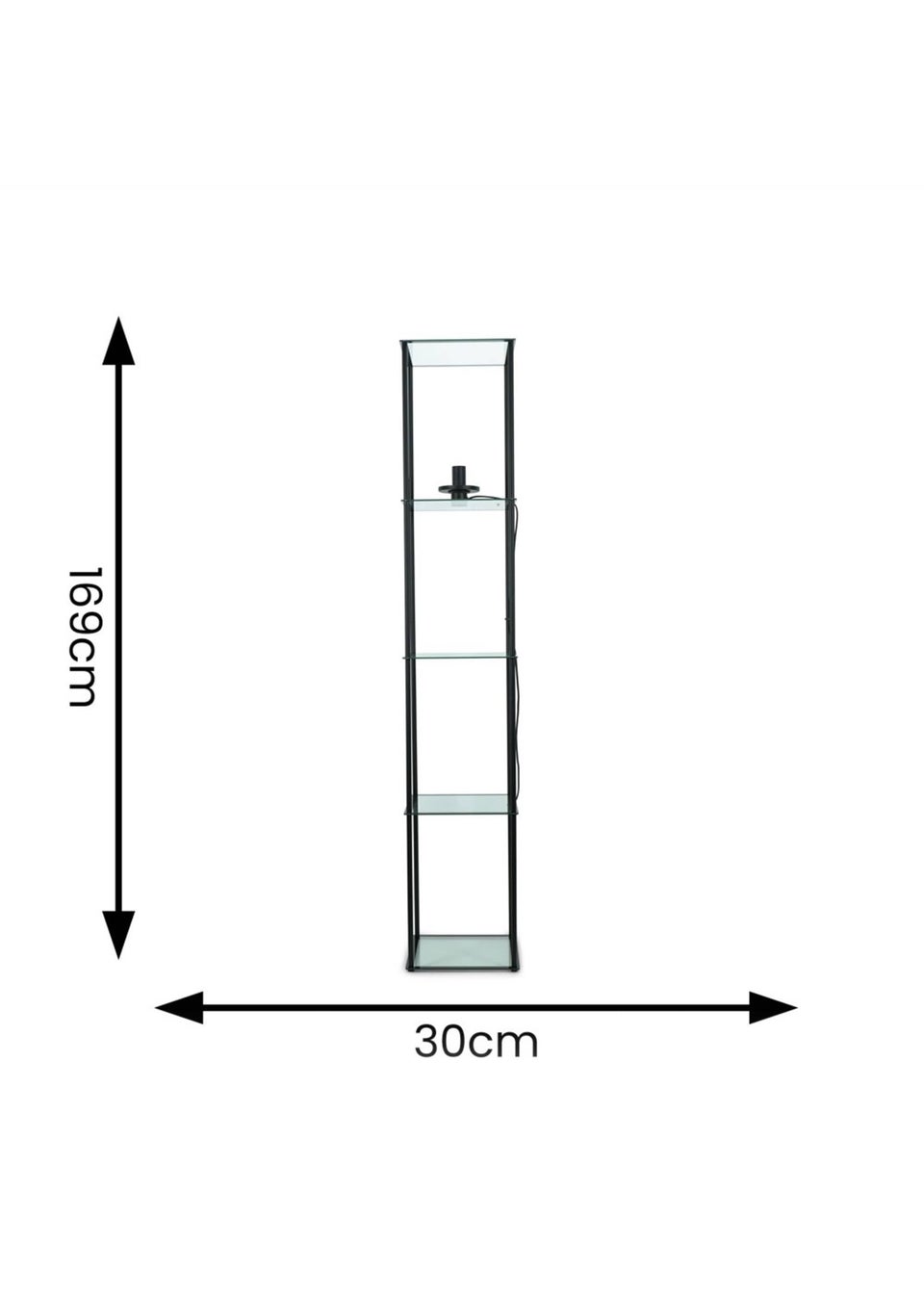 ValueLights Gobie  Black Floor Lamp with Clear Drum Shade (169cm x 30cm x 30cm)